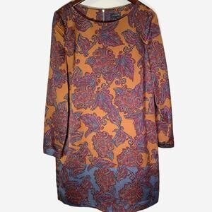 The Limited Paisley Printed Long Sleeve Dress Size Large NWT Copper Lined Orange